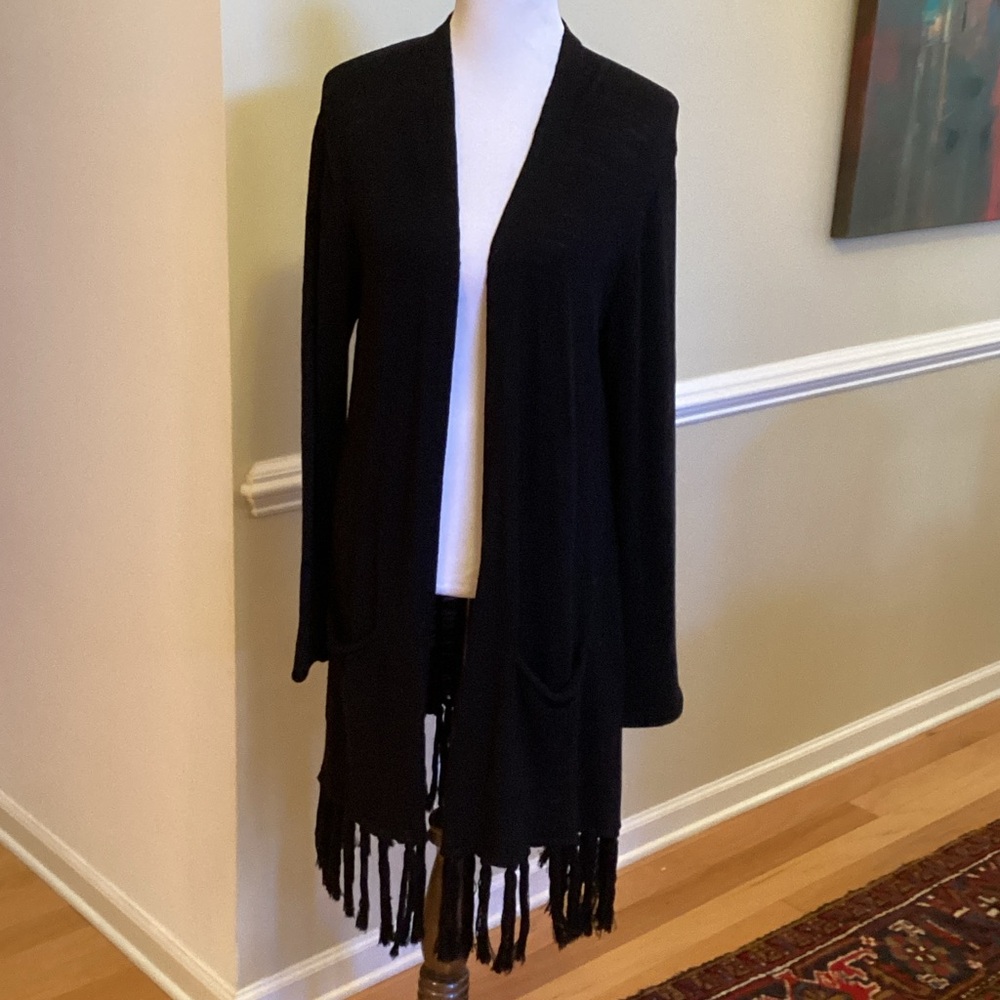 Lucky Brand Black Open Cardigan Jacket with Fringe
